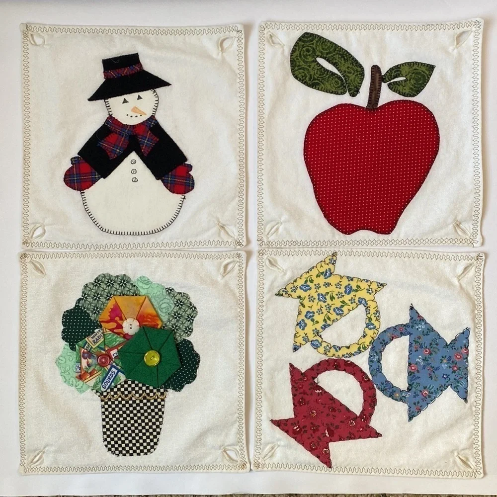 Vintage Handmade Pillow with Changing Felt Quilt Blocks Cottagcore Grannycore - Picture 8 of 9